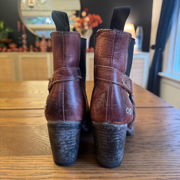 BED STU Burgundy Distressed Harness ‎ Boot Strap Heel Cobbler Series Western - Picture 3 of 11